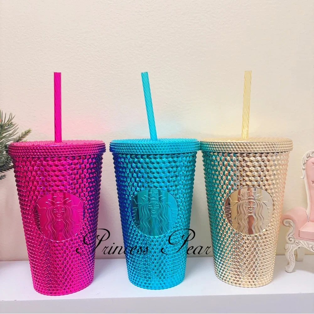 3x Starbucks Chrome Bling Studded tumbler 16 oz - Picture 1 of 10